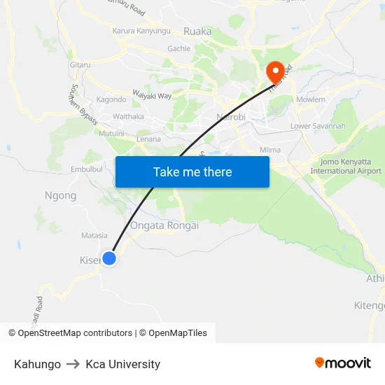 Kahungo to Kca University map