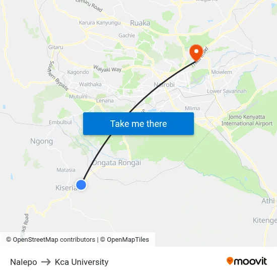 Nalepo to Kca University map