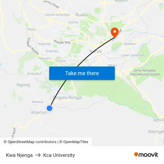 Kwa Njenga to Kca University map
