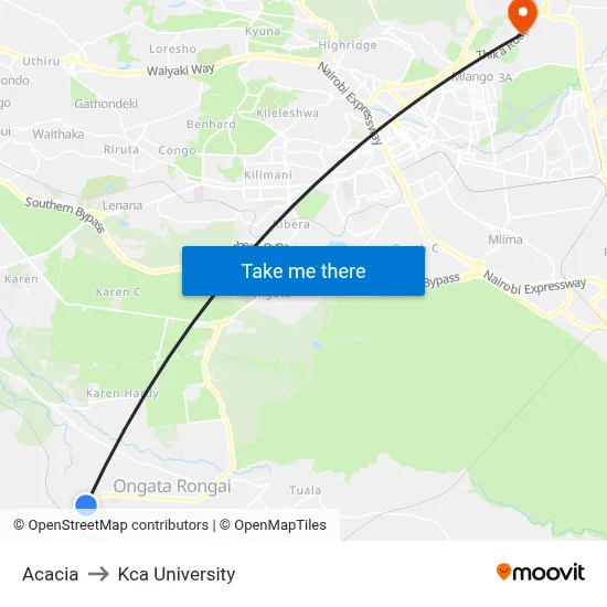 Acacia to Kca University map