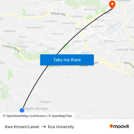 Kwa Kimani/Laiser to Kca University map