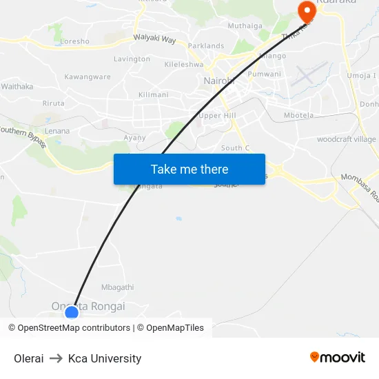 Olerai to Kca University map