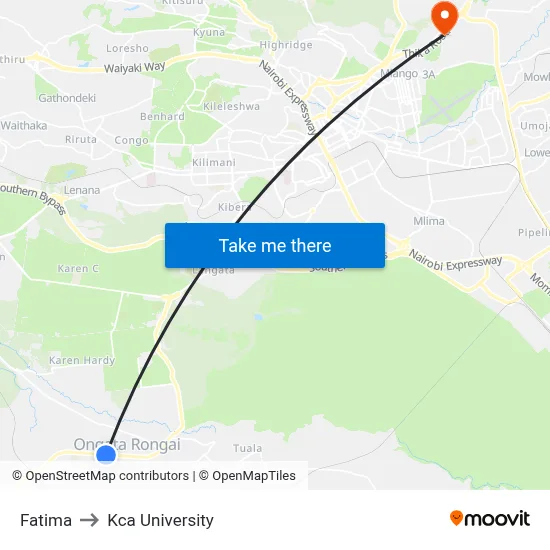Fatima to Kca University map