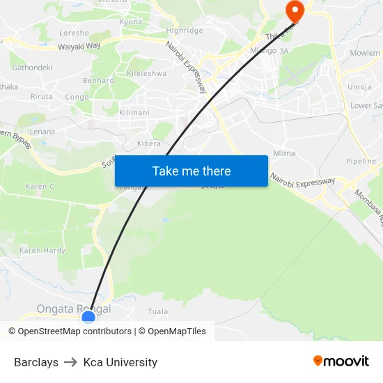 Barclays to Kca University map