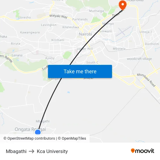 Mbagathi to Kca University map