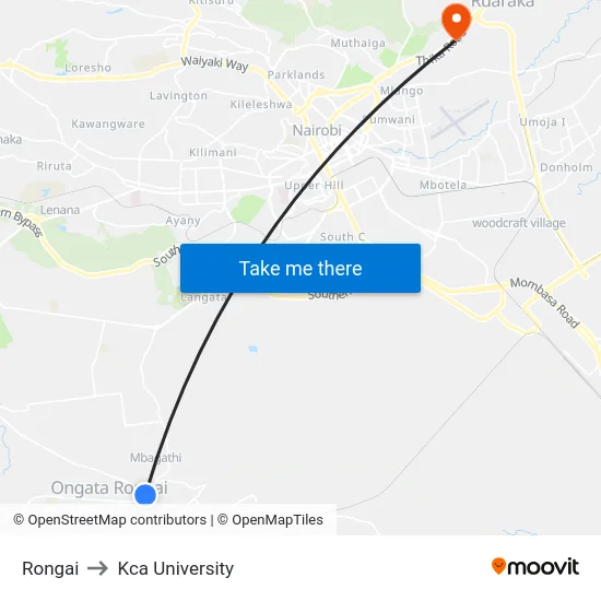 Rongai to Kca University map