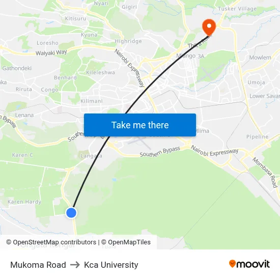 Mukoma Road to Kca University map