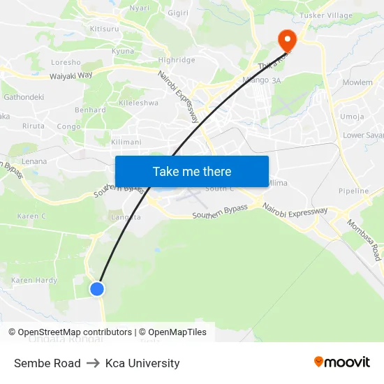 Sembe Road to Kca University map
