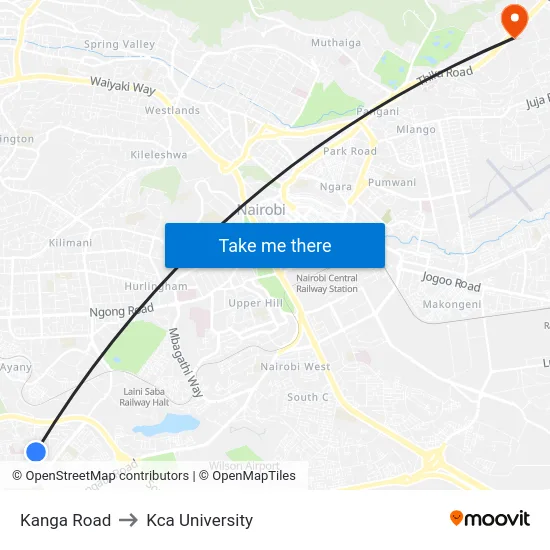 Kanga Road to Kca University map