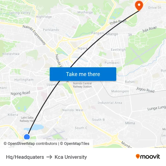 Hq/Headquaters to Kca University map