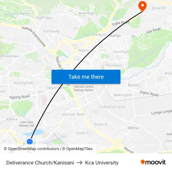Deliverance Church/Kanisani to Kca University map
