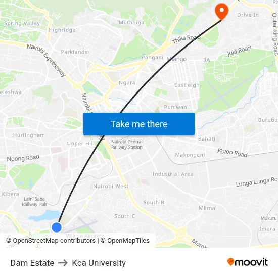 Dam Estate to Kca University map