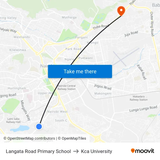 Langata Road Primary School to Kca University map
