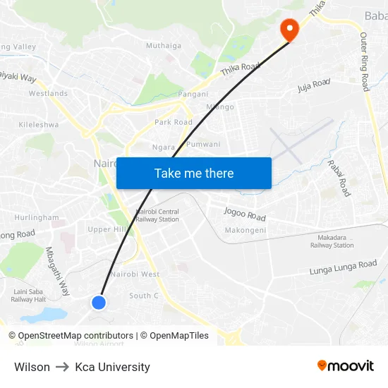 Wilson to Kca University map