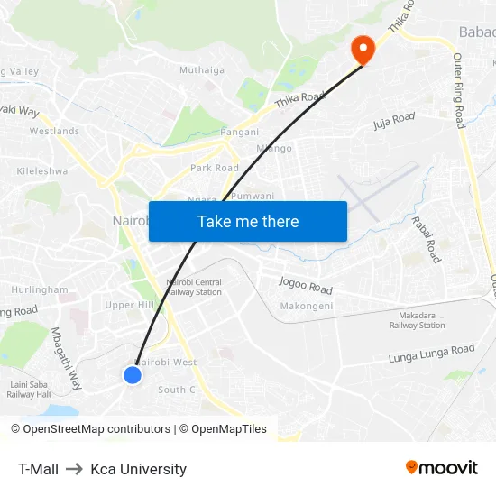 T-Mall to Kca University map