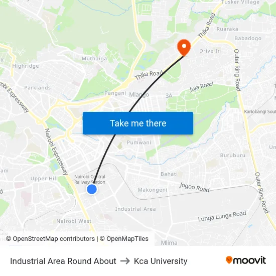 Industrial Area Round About to Kca University map