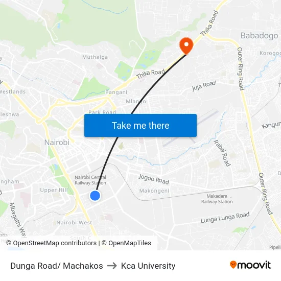 Dunga Road/ Machakos to Kca University map