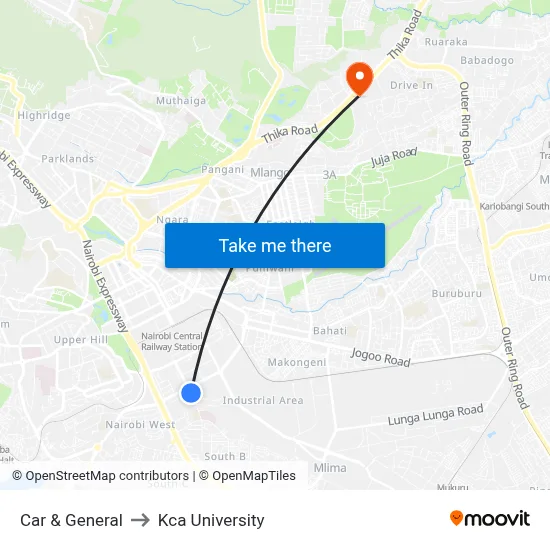 Car & General to Kca University map