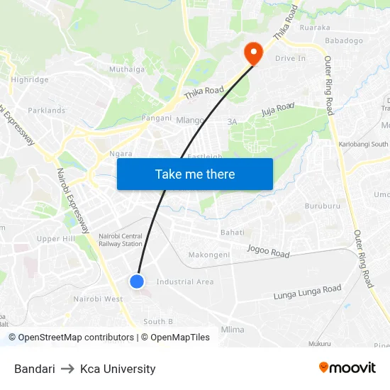 Bandari to Kca University map