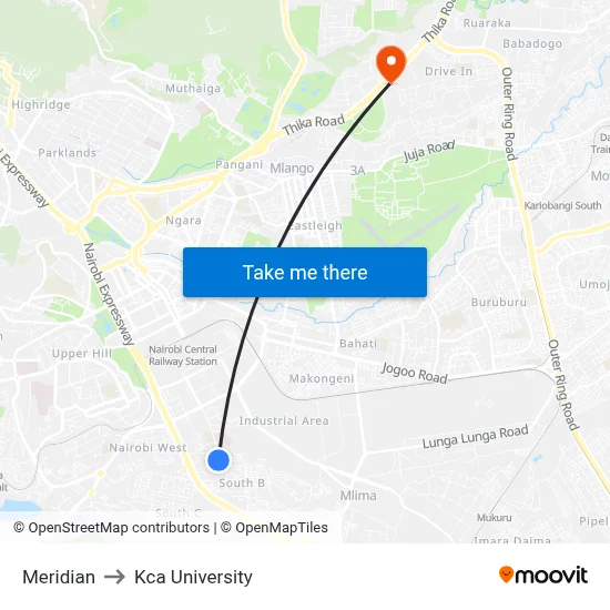 Meridian to Kca University map