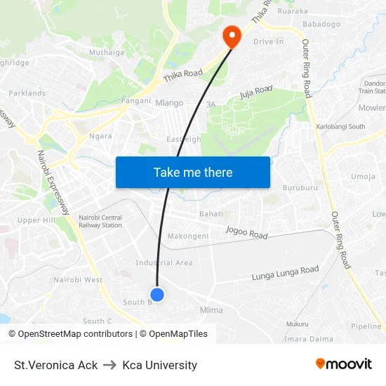 St.Veronica Ack to Kca University map