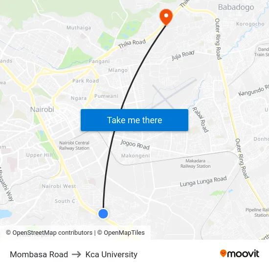 Mombasa Road to Kca University map