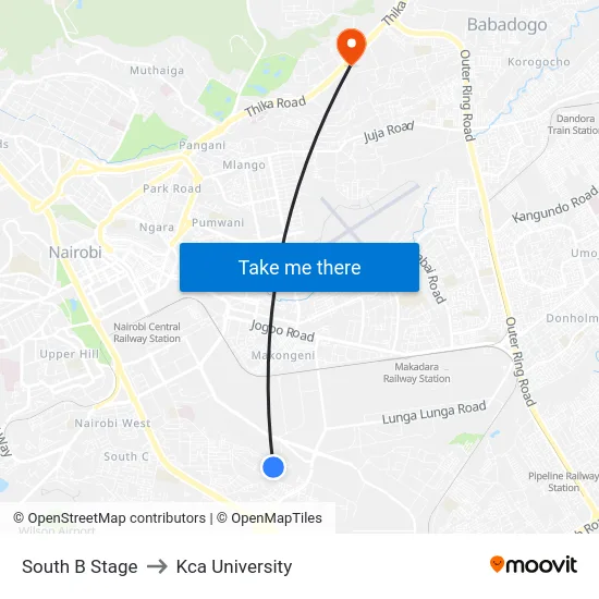 South B Stage to Kca University map