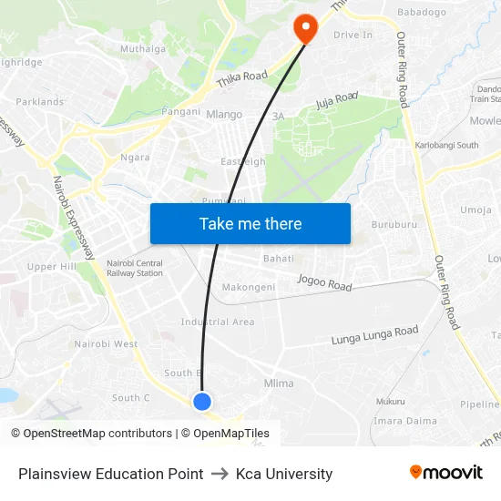 Plainsview Education Point to Kca University map