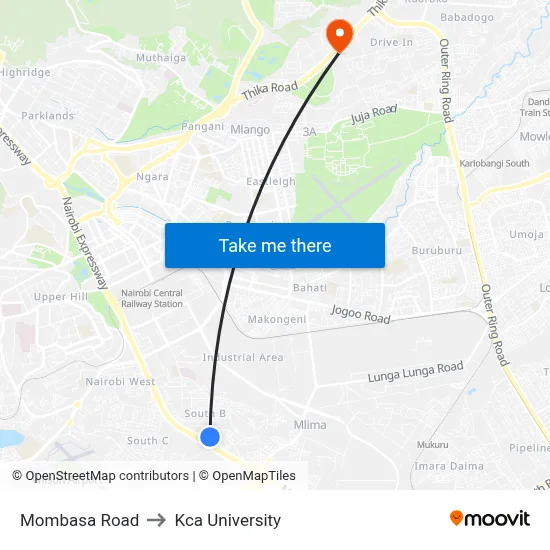 Mombasa Road to Kca University map