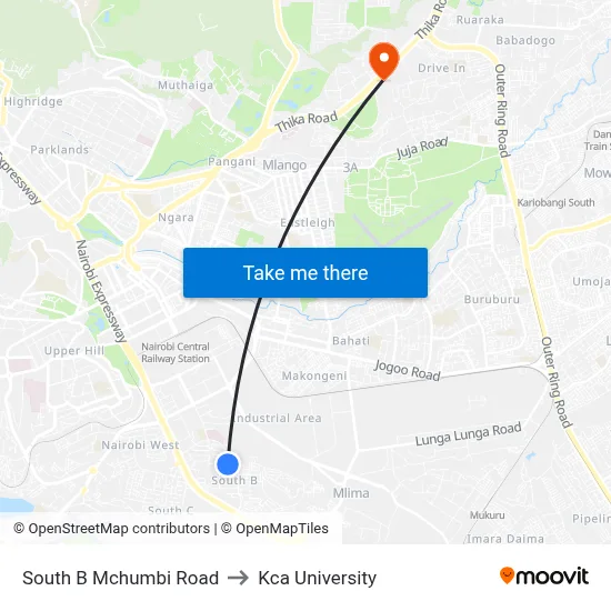 South B Mchumbi Road to Kca University map