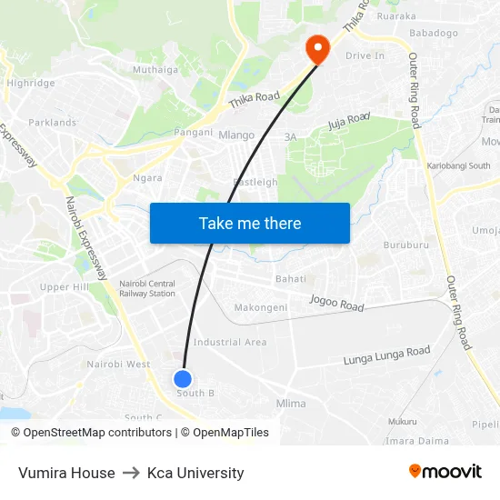 Vumira House to Kca University map