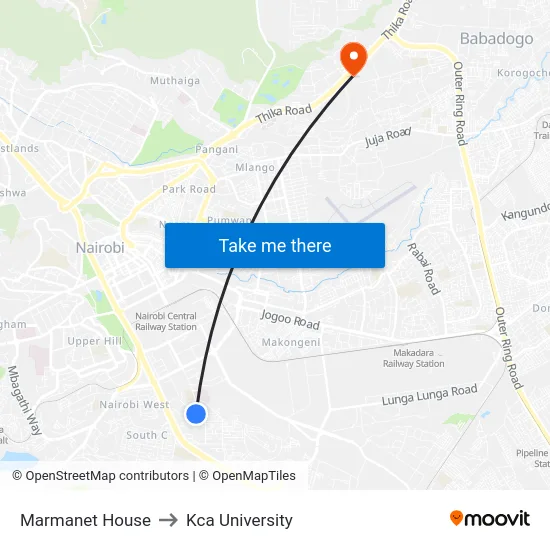 Marmanet House to Kca University map
