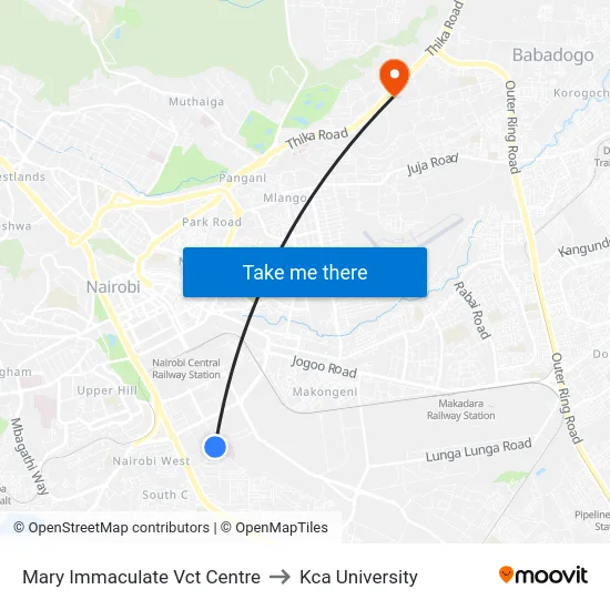 Mary Immaculate Vct Centre to Kca University map