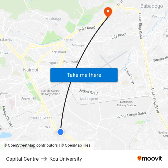 Capital Centre to Kca University map