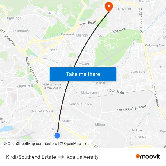 Kirdi/Southend Estate to Kca University map