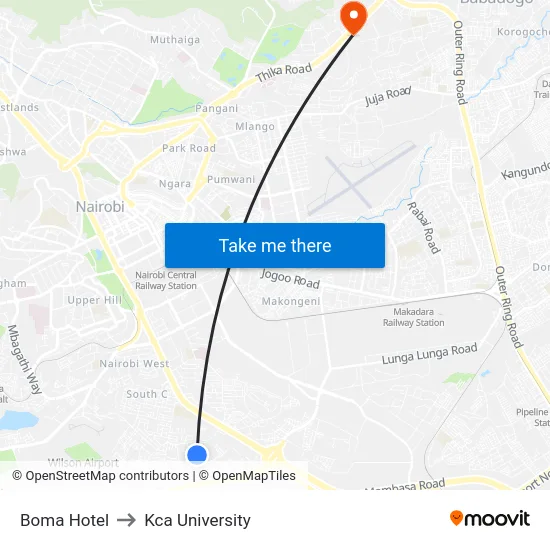 Boma Hotel to Kca University map