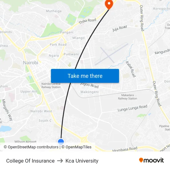 College Of Insurance to Kca University map