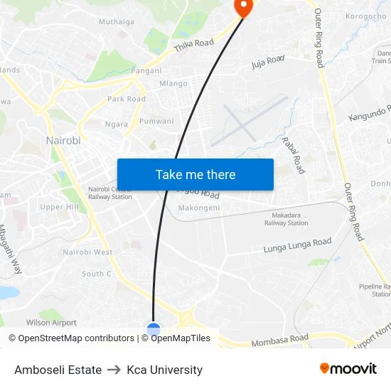 Amboseli Estate to Kca University map