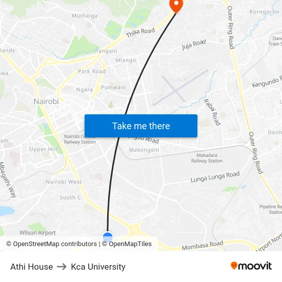 Athi House to Kca University map