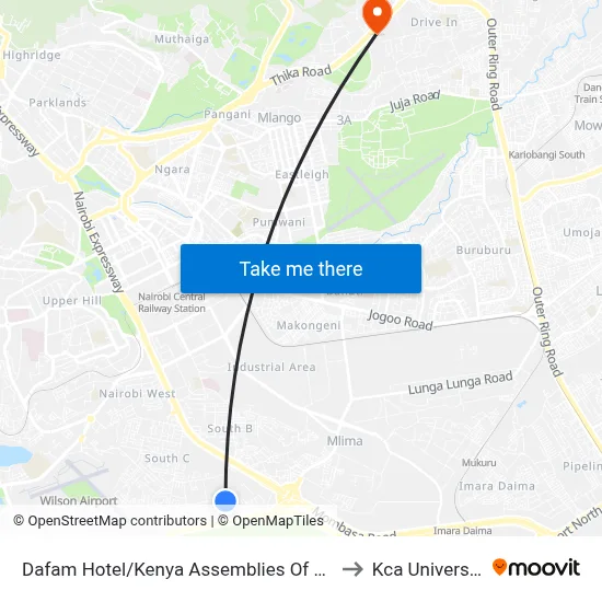 Dafam Hotel/Kenya Assemblies Of God to Kca University map