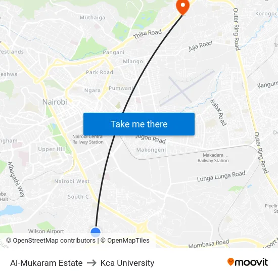 Al-Mukaram Estate to Kca University map