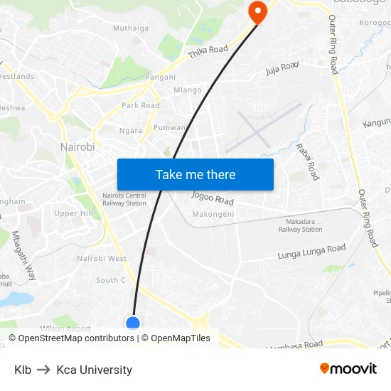 Klb to Kca University map
