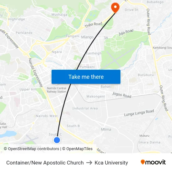 Container/New Apostolic Church to Kca University map