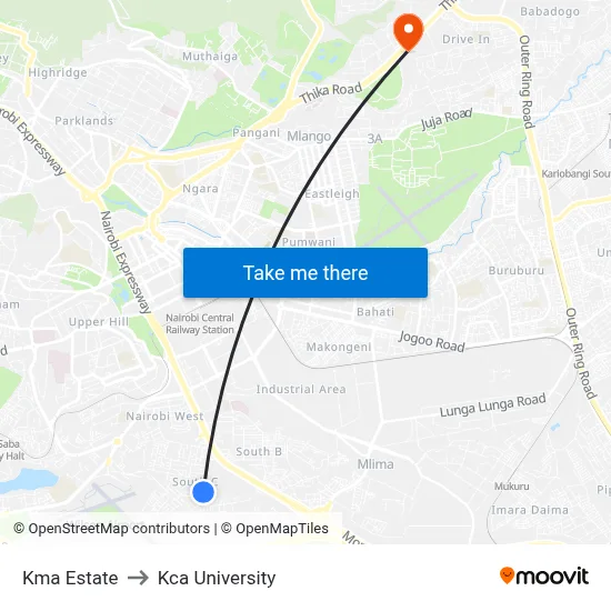 Kma Estate to Kca University map