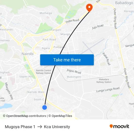 Mugoya Phase 1 to Kca University map
