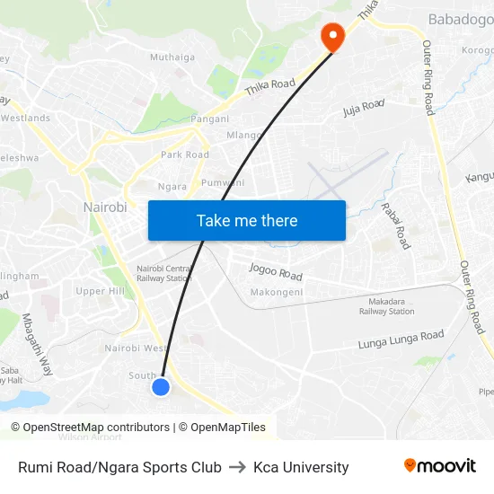 Rumi Road/Ngara Sports Club to Kca University map