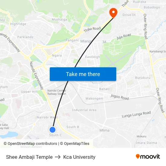 Shee Ambaji Temple to Kca University map