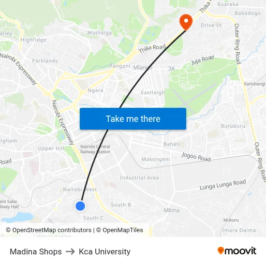 Madina Shops to Kca University map
