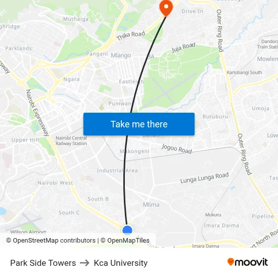 Park Side Towers to Kca University map