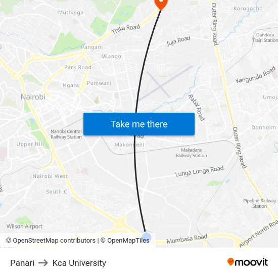 Panari to Kca University map